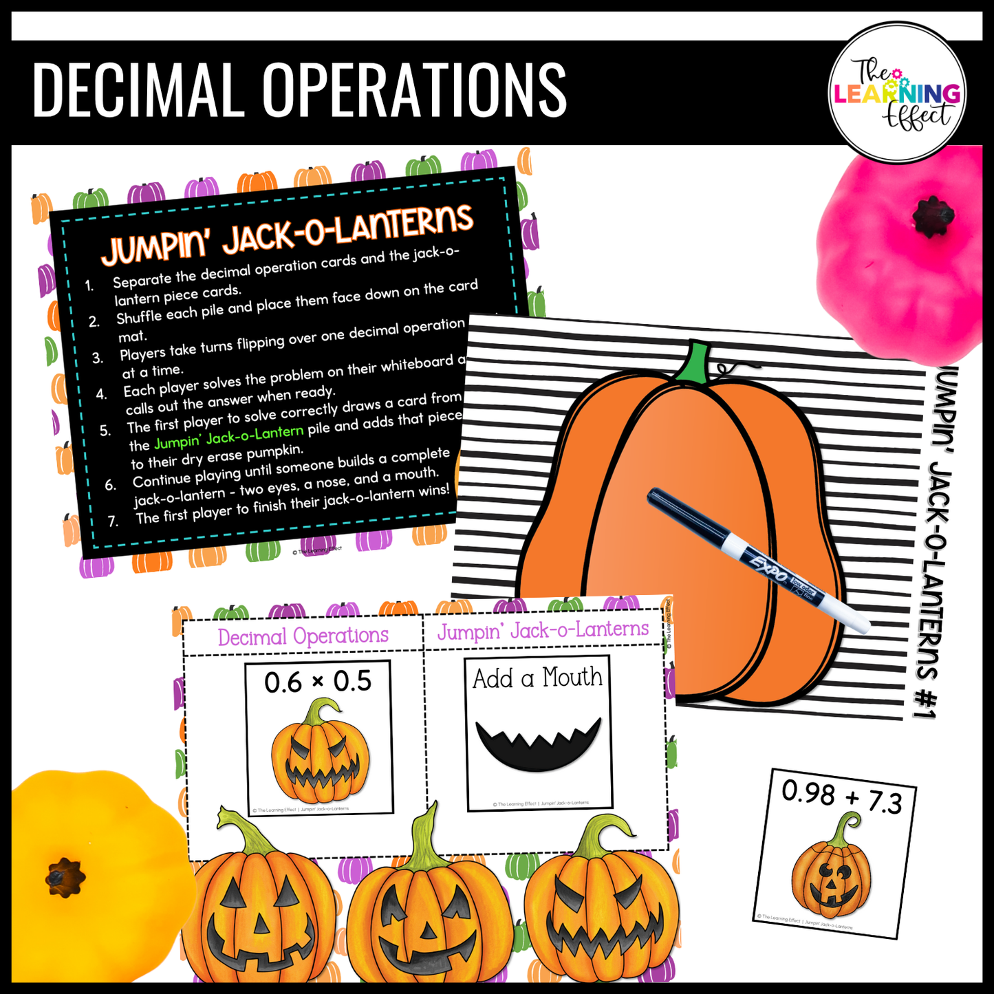 Halloween Math Centers Activities Games 6th Grade | Decimals, Fractions