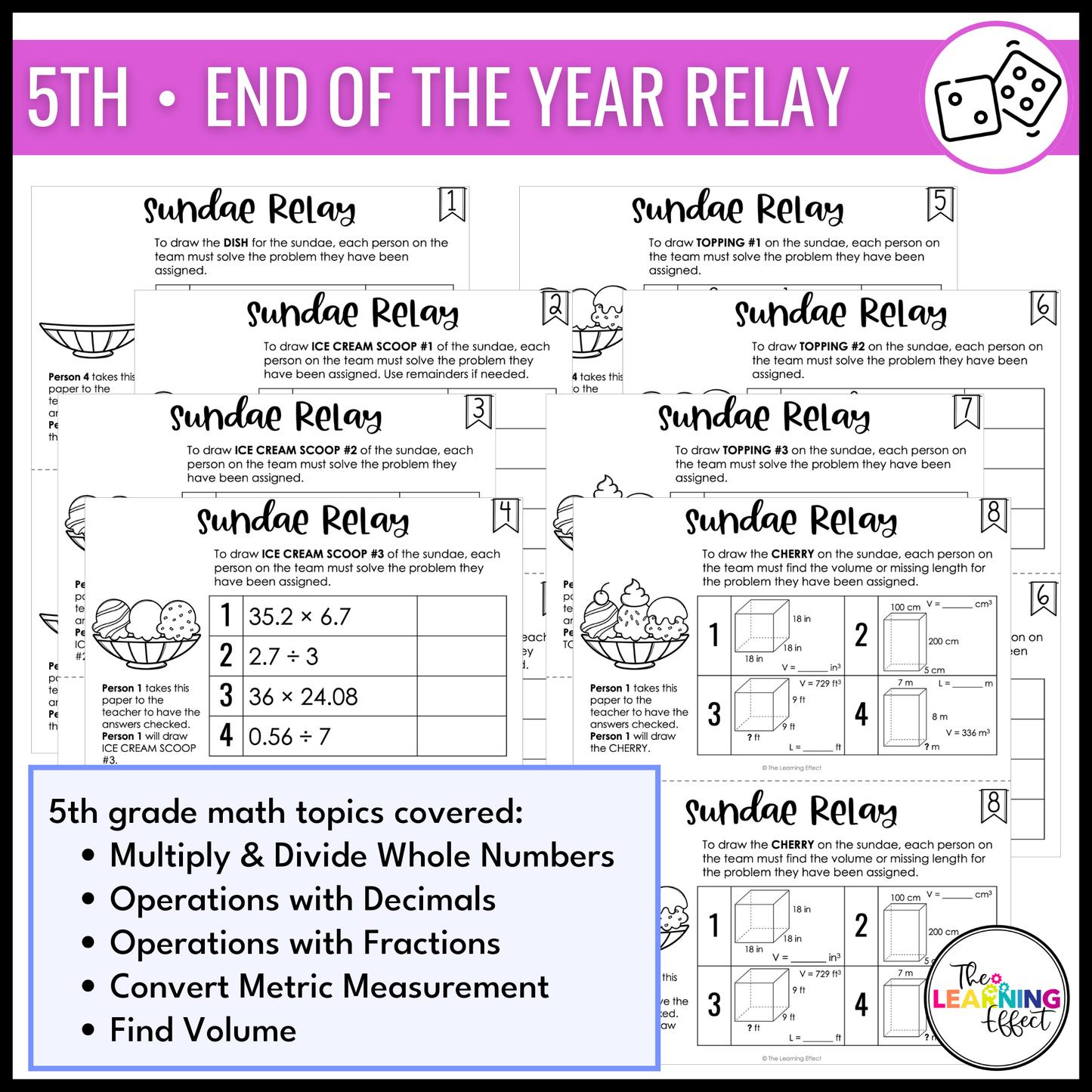 Math Review Relay Games BUNDLE for 4th and 5th Grades | No Prep Whole Class Activities