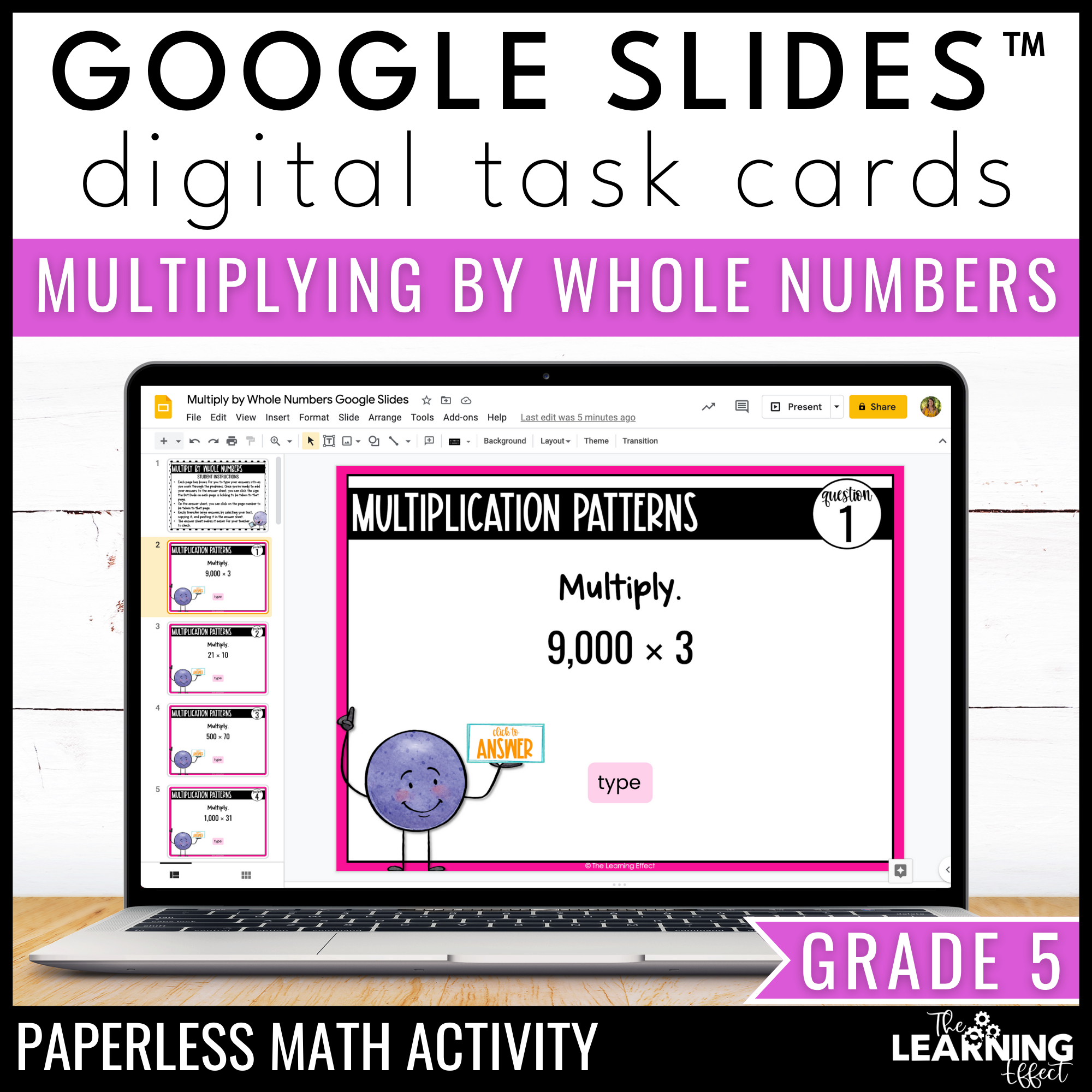 Multiply by Whole Numbers Google Slides Digital Task Cards | 5th Grade ...