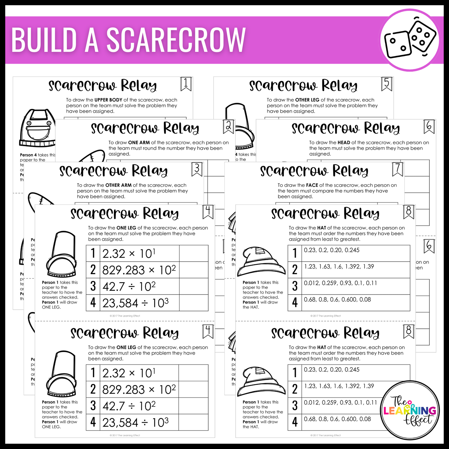 Fall Math Game for 5th Grade | Relay Review Activity | Decimals, Multiplication, Division