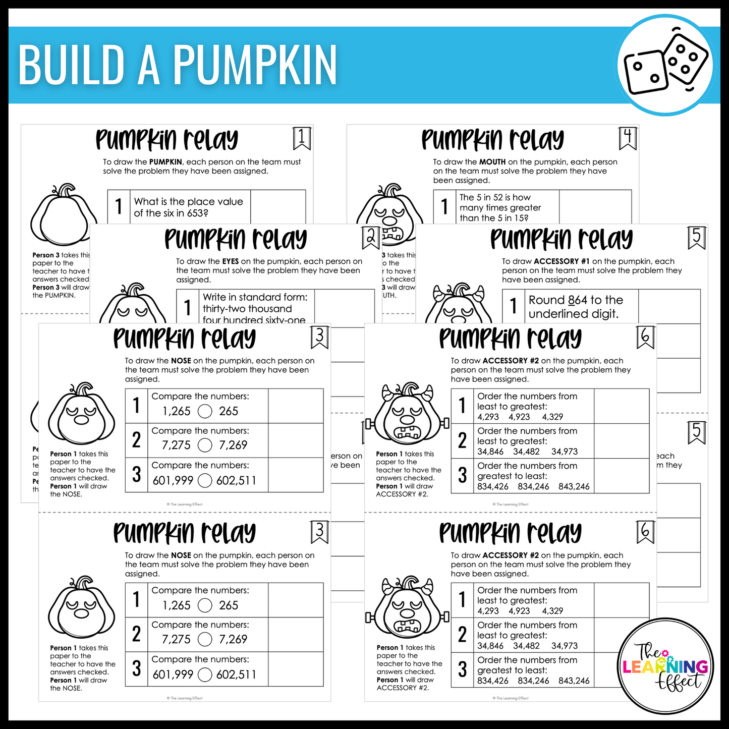 Fall Math Game for 4th Grade | Relay Review Activity | Place Value