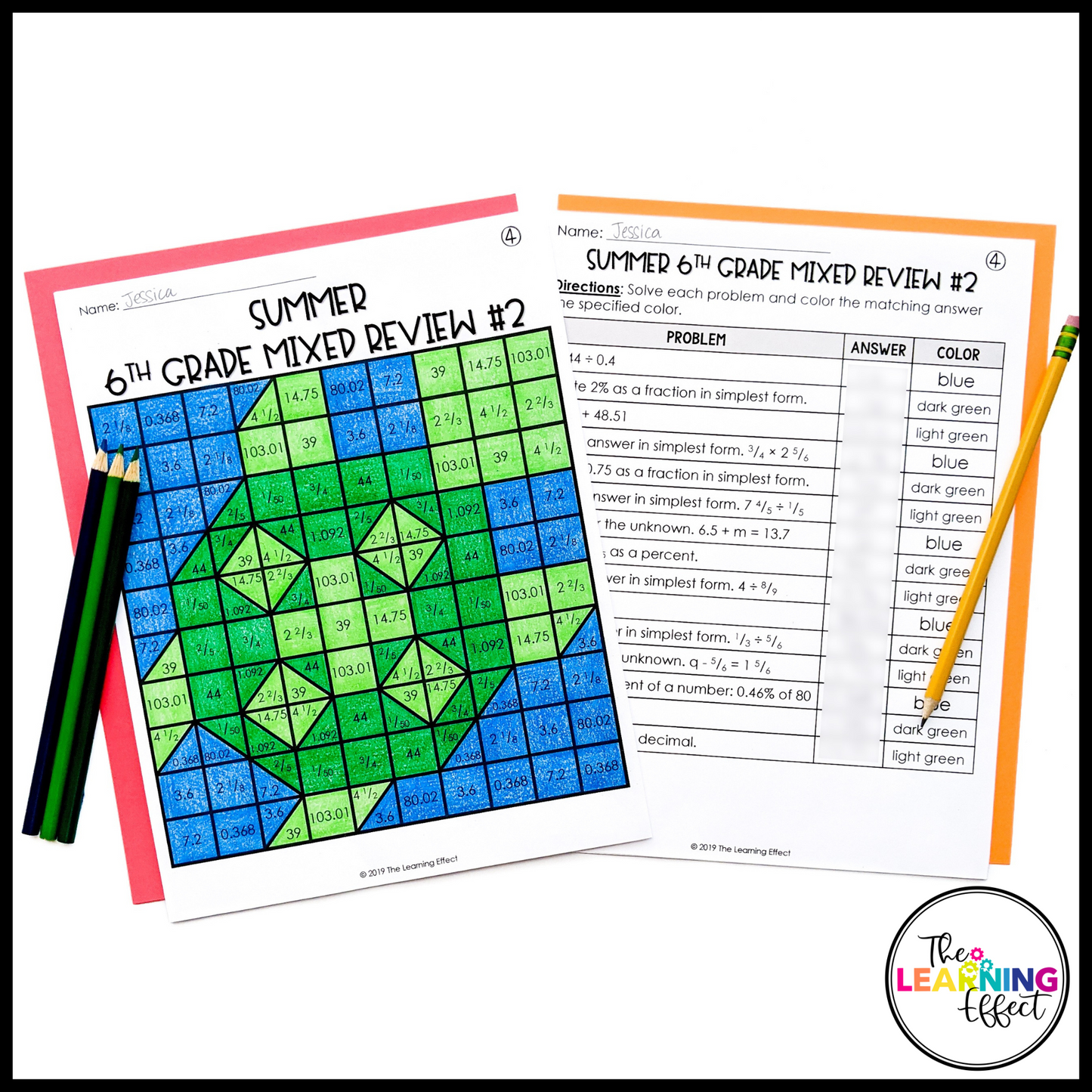 End of Year Math Activities Mystery Picture Worksheets | Review 5th and 6th Grade
