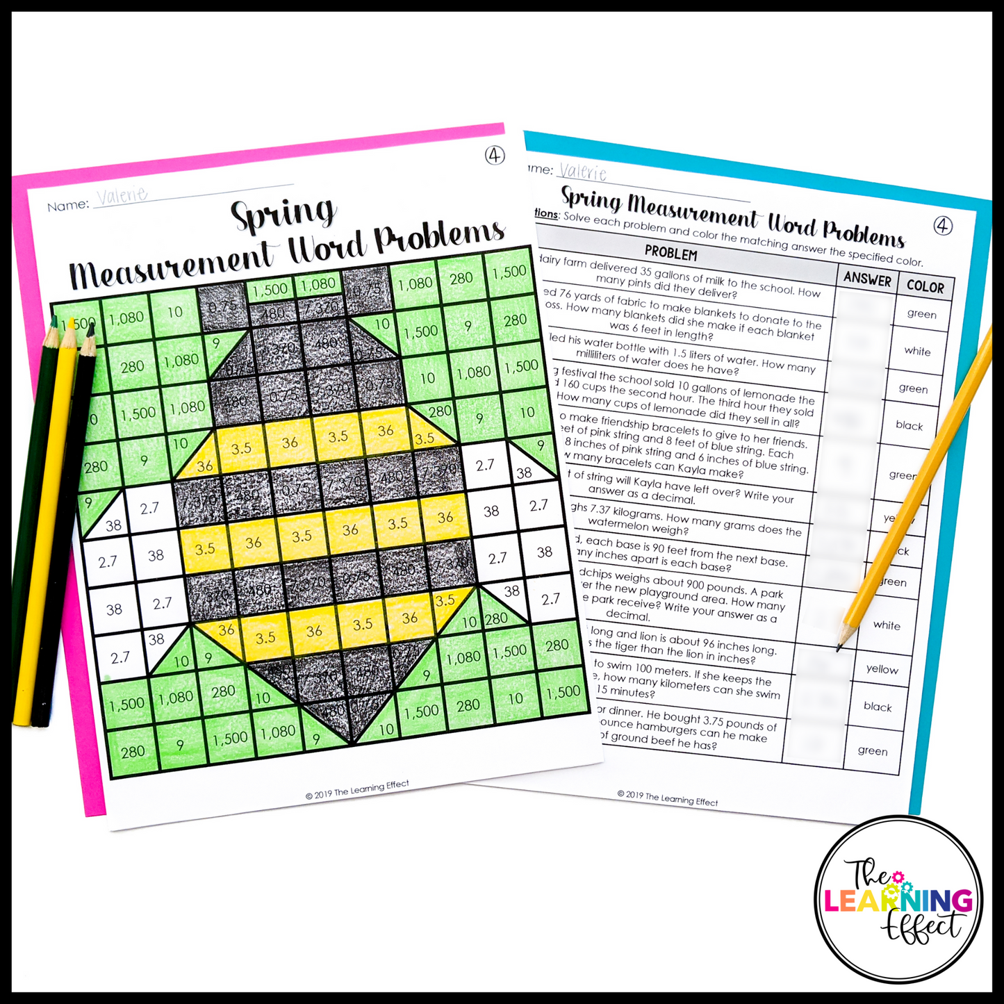 Spring Activities Mystery Picture Worksheets | Color by Number Word Problems
