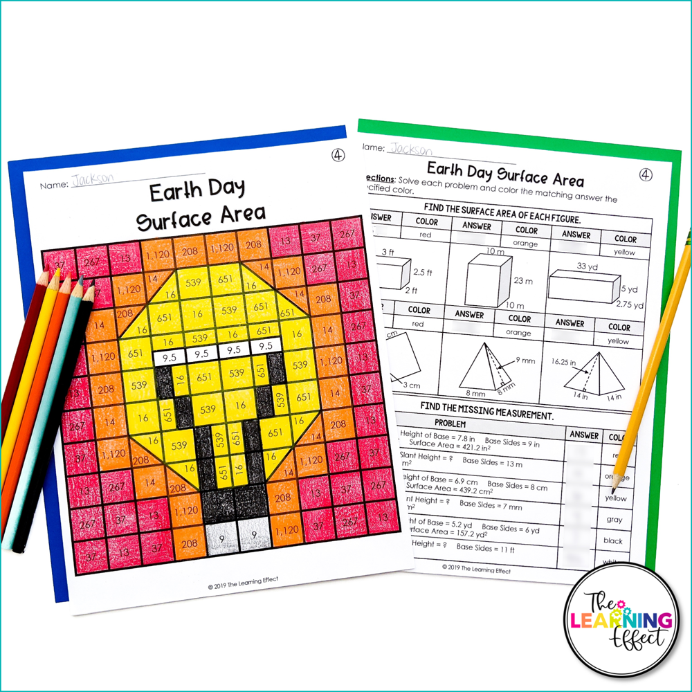 Earth Day Math Activities Mystery Picture Worksheets | Measurement, Volume