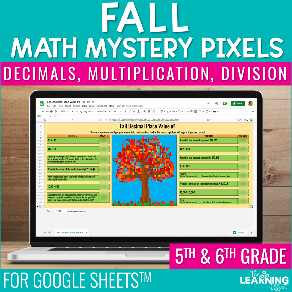 Fall Math Digital Pixel Art for 5th and 6th Grade – The Learning Effect