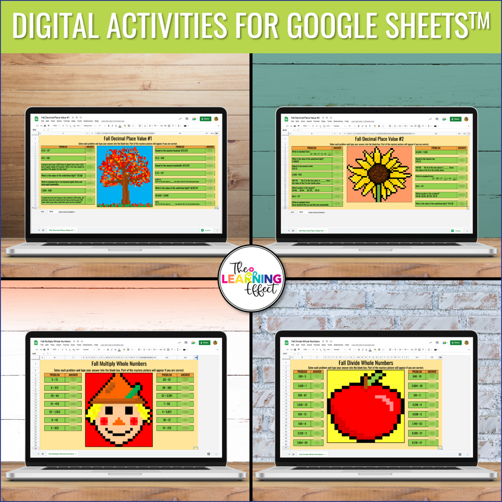 Fall Math Activities Color by Number and Pixel Art BUNDLE