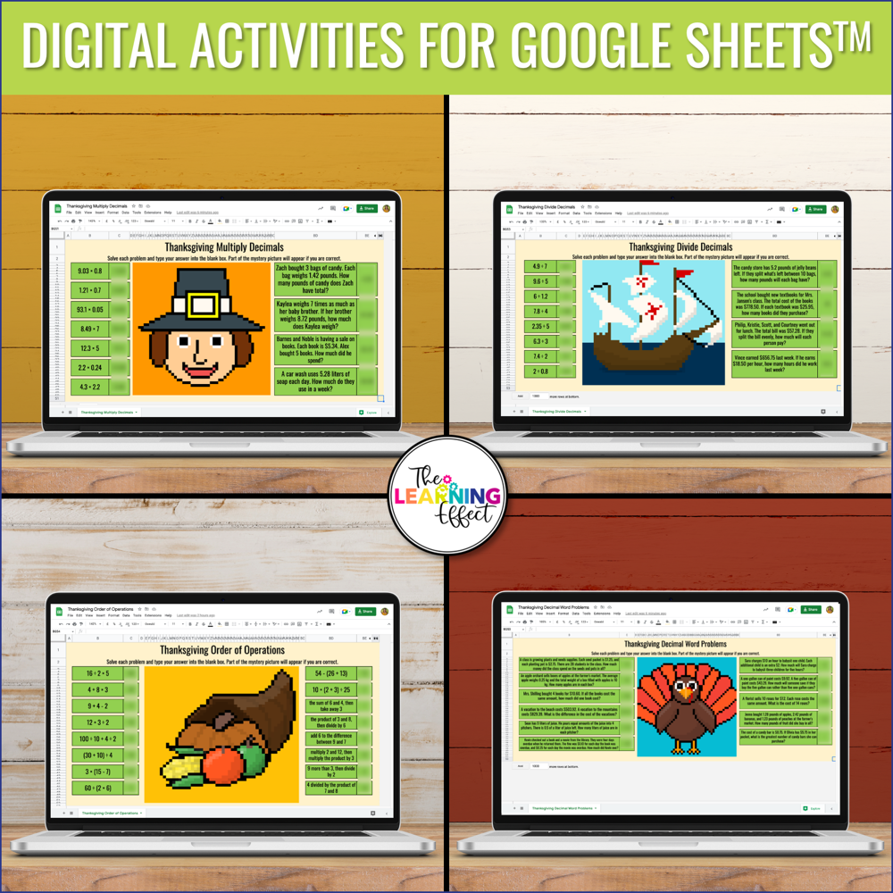 Thanksgiving Math Activities Color by Number and Pixel Art BUNDLE