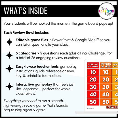 Heat Transfer Game Show | Science Review Test Prep Activity