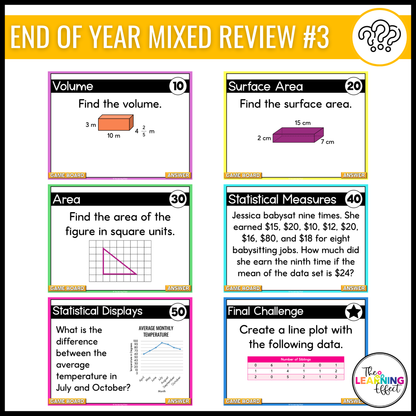 6th Grade Math Spiral Review #1-3 Game Shows BUNDLE | End of Year Test Prep Activities