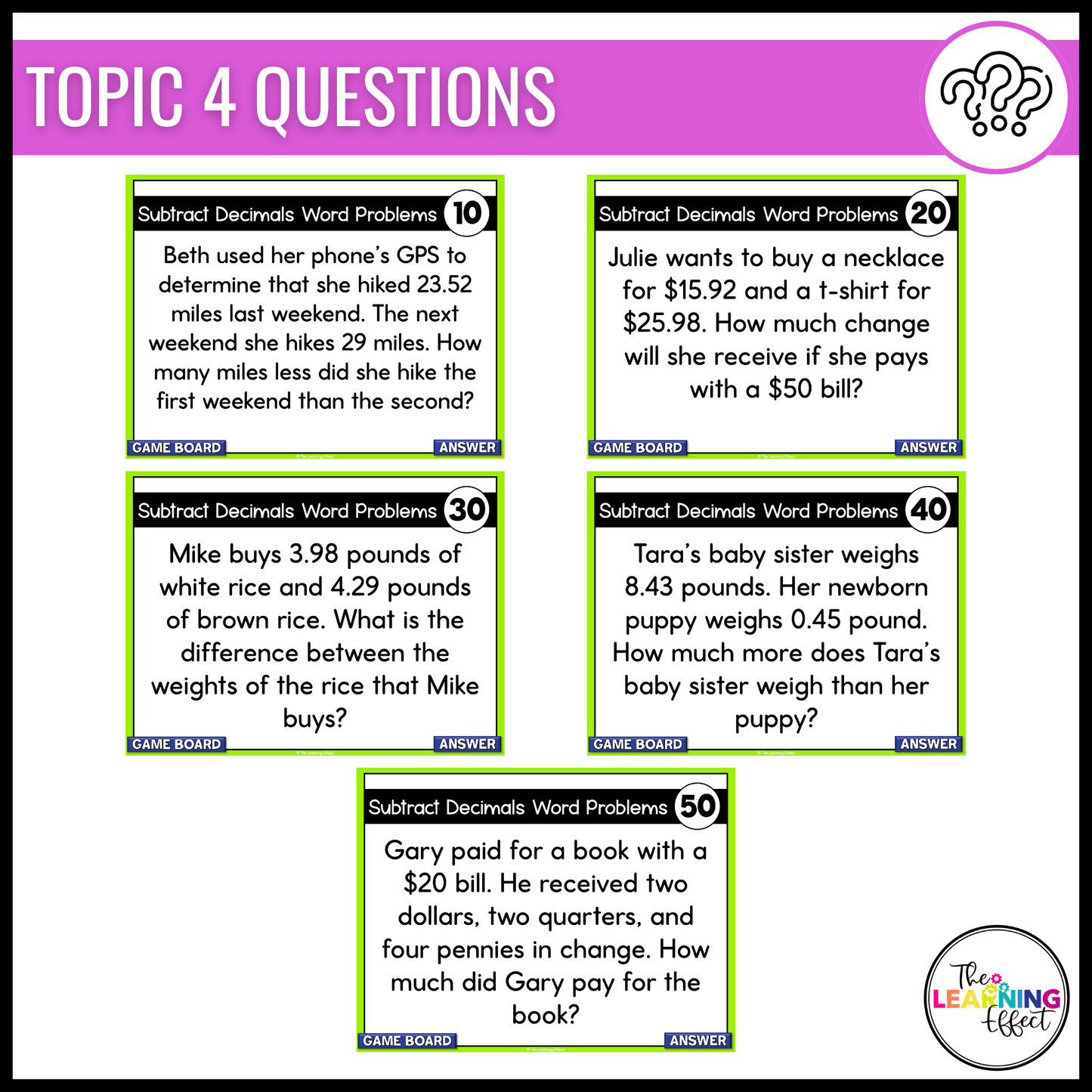 Adding and Subtracting Decimals Game Show | 5th Grade Math Test Prep Activity