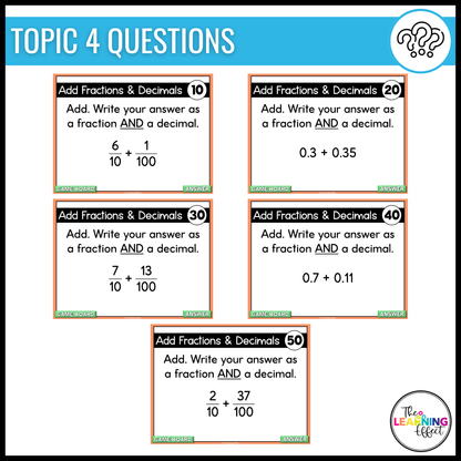 Fractions and Decimals Game Show | 4th Grade Math Review Test Prep Activity