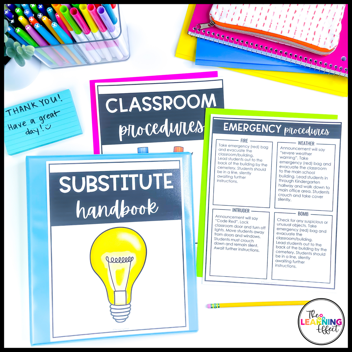 Substitute Teacher Binder Templates Editable | Print and Digital Sub Tub Pages