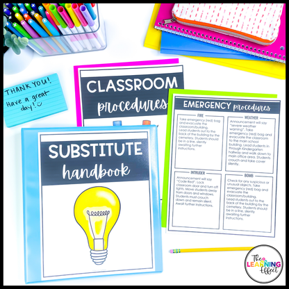 Substitute Teacher Binder Templates Editable | Print and Digital Sub Tub Pages
