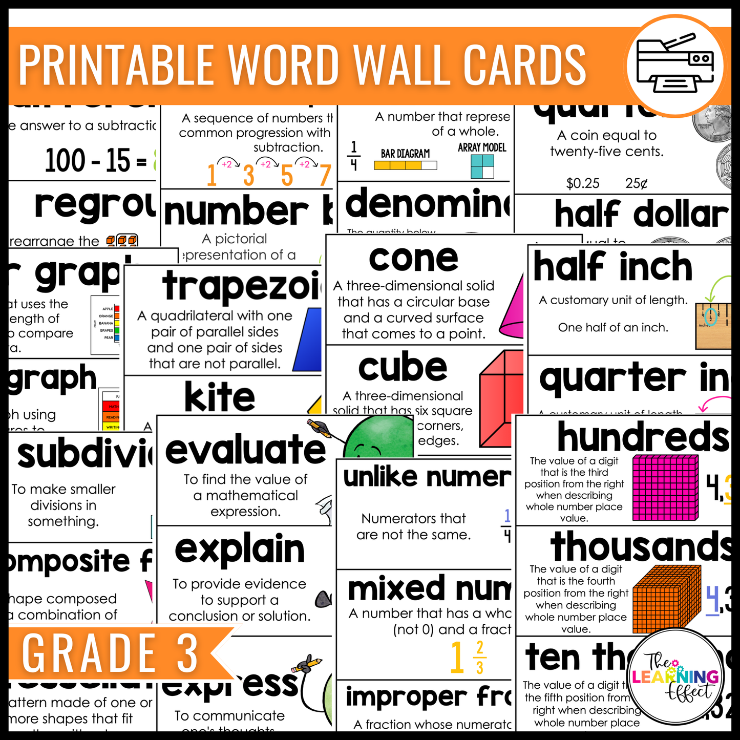 Upper Elementary Math Word Walls BUNDLE | Printable Vocabulary Cards & Digital