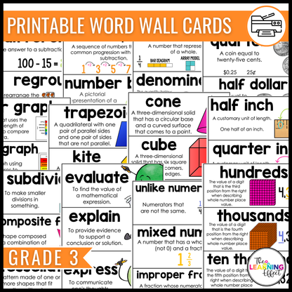 Upper Elementary Math Word Walls BUNDLE | Printable Vocabulary Cards & Digital