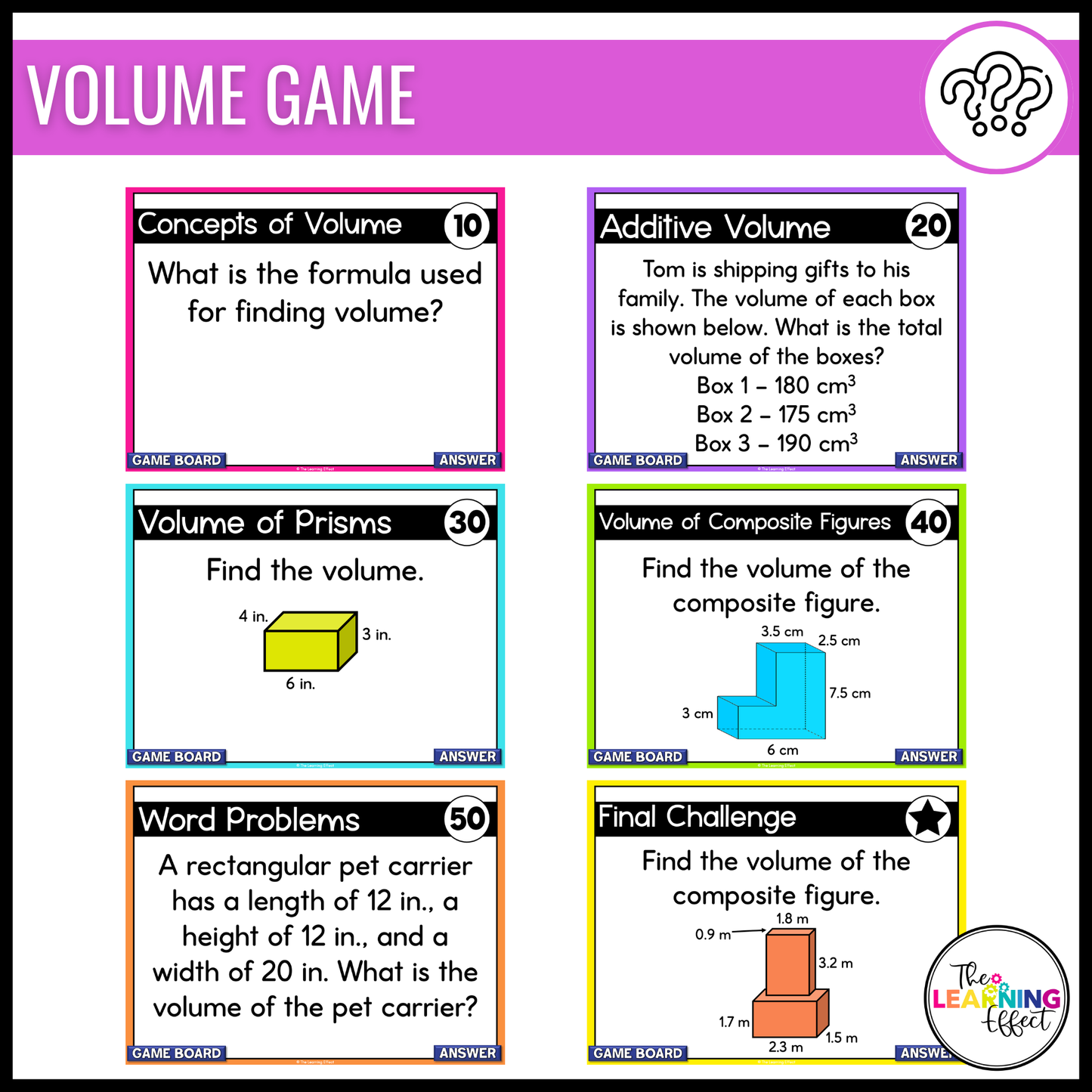 5th Grade Math Geometry and Measurement Game Shows | Test Prep Review Activities