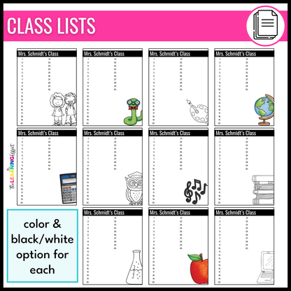 Editable Class Lists | Attendance Sheets | Gradebook | Checklist Templates