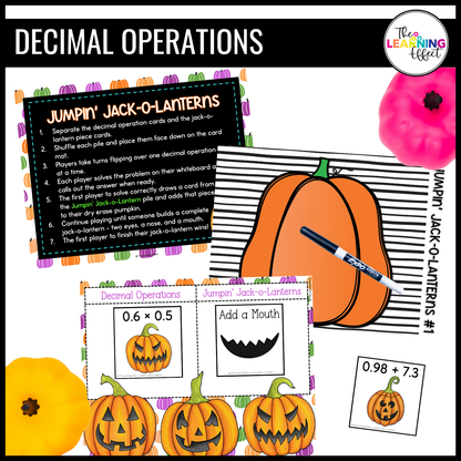 Halloween Math Centers Activities Games 6th Grade | Decimals, Fractions