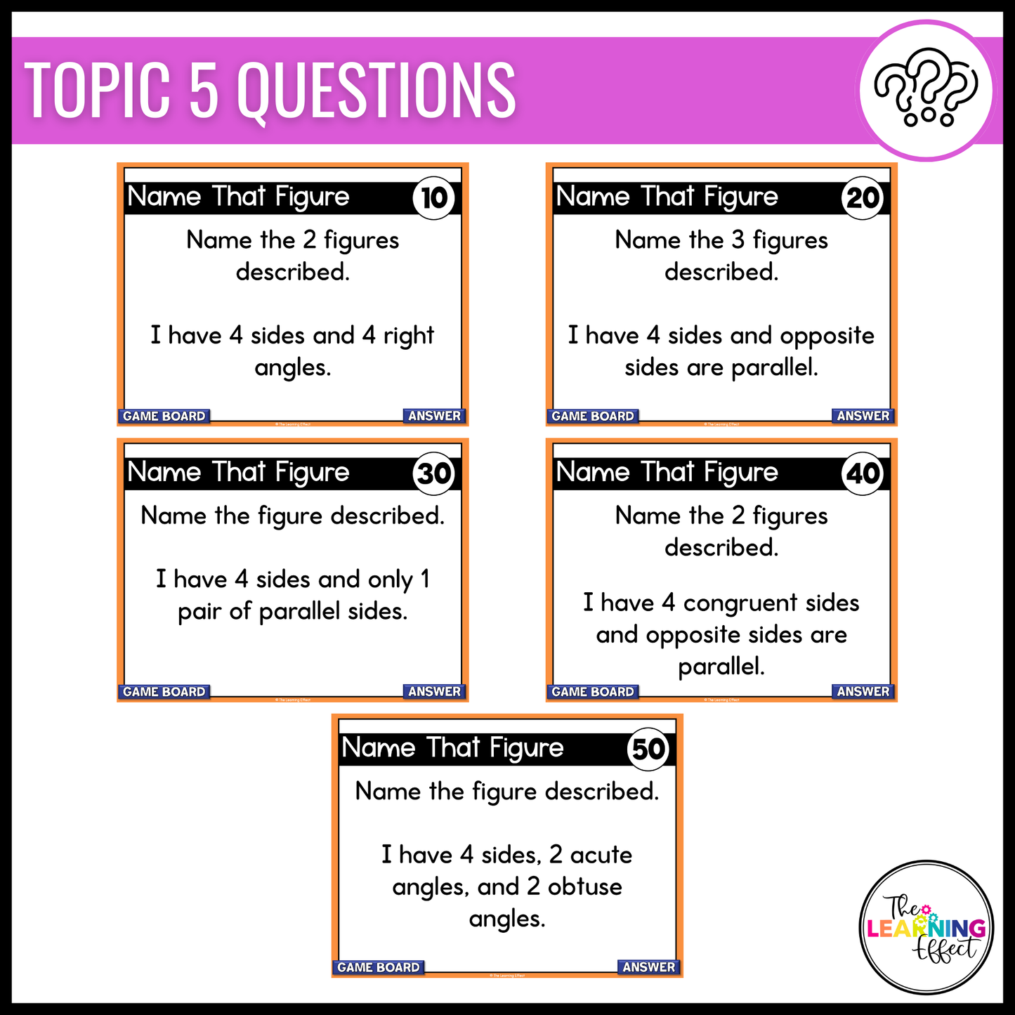 2D Shapes Geometry Game Show | 5th Grade Math Test Prep Activity