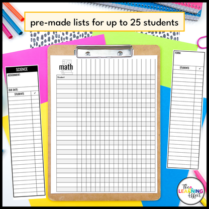 Editable Class Lists | Attendance Sheets | Gradebook | Checklist Templates
