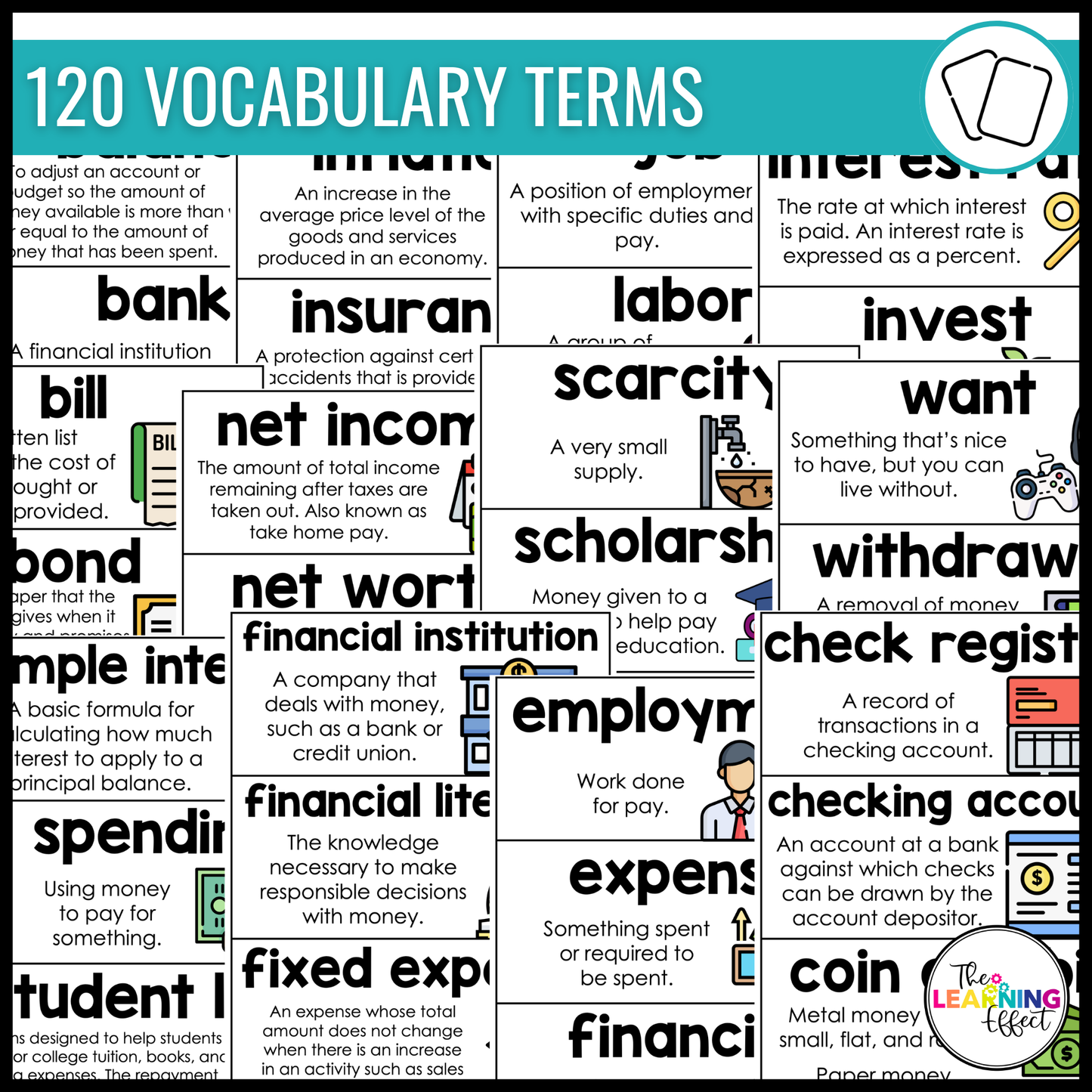 Financial Literacy Vocabulary Word Wall | Printable Cards & Digital Google Slides