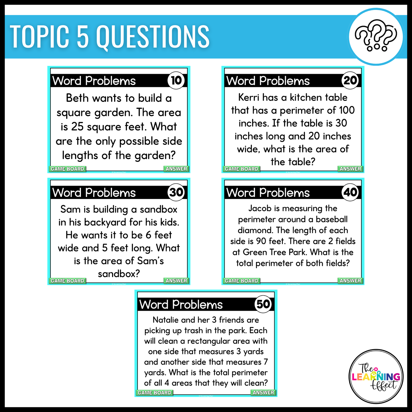Area and Perimeter Game Show | 4th Grade Math Review Test Prep Activity