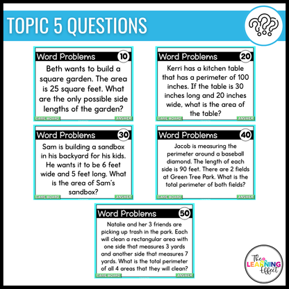Area and Perimeter Game Show | 4th Grade Math Review Test Prep Activity