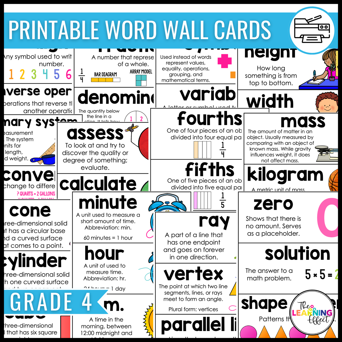 Upper Elementary Math Word Walls BUNDLE | Printable Vocabulary Cards & Digital