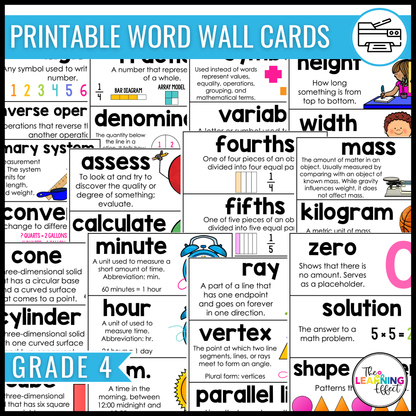 Upper Elementary Math Word Walls BUNDLE | Printable Vocabulary Cards & Digital