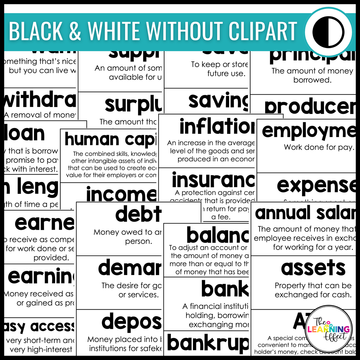 Financial Literacy Vocabulary Word Wall | Printable Cards & Digital Google Slides