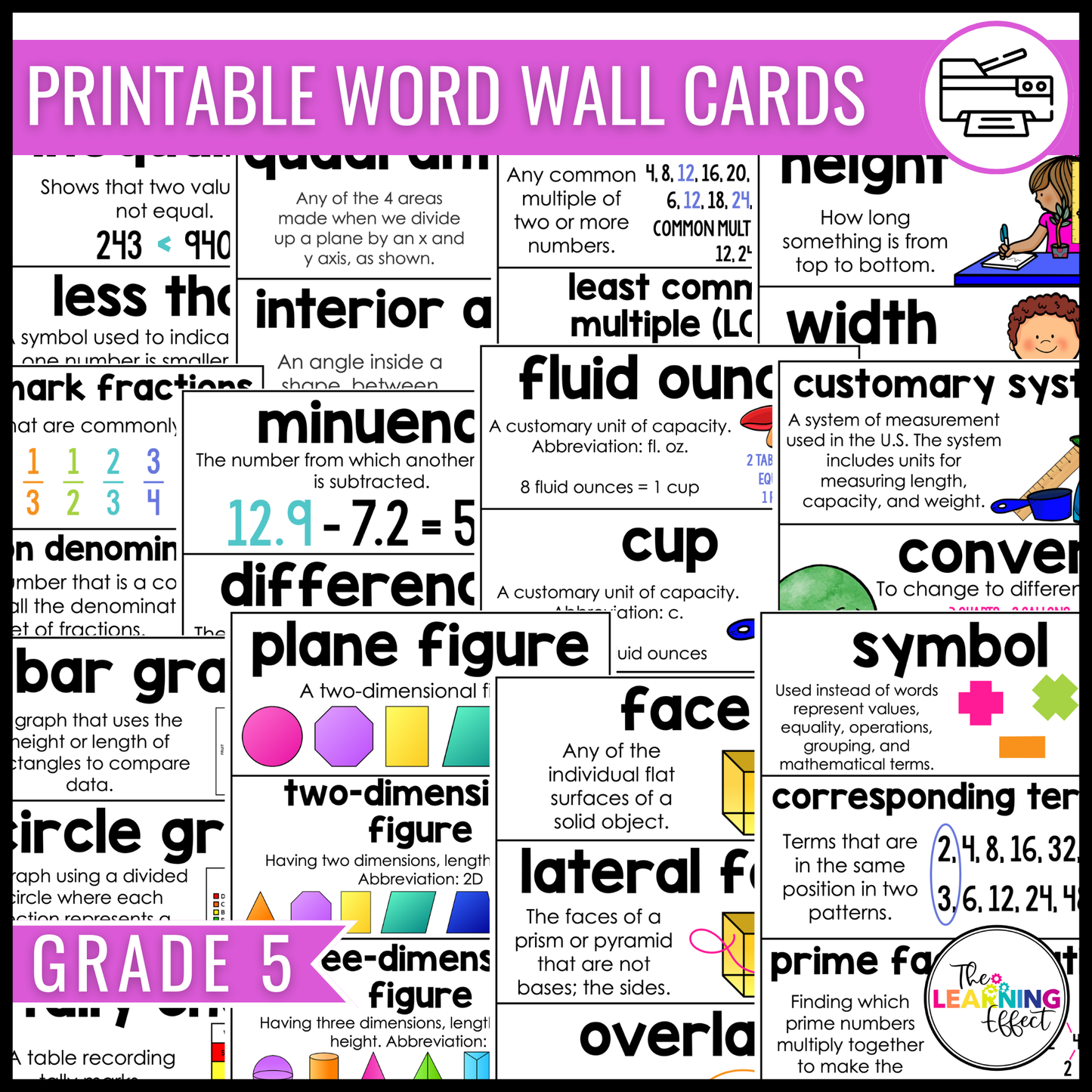 Upper Elementary Math Word Walls BUNDLE | Printable Vocabulary Cards & Digital