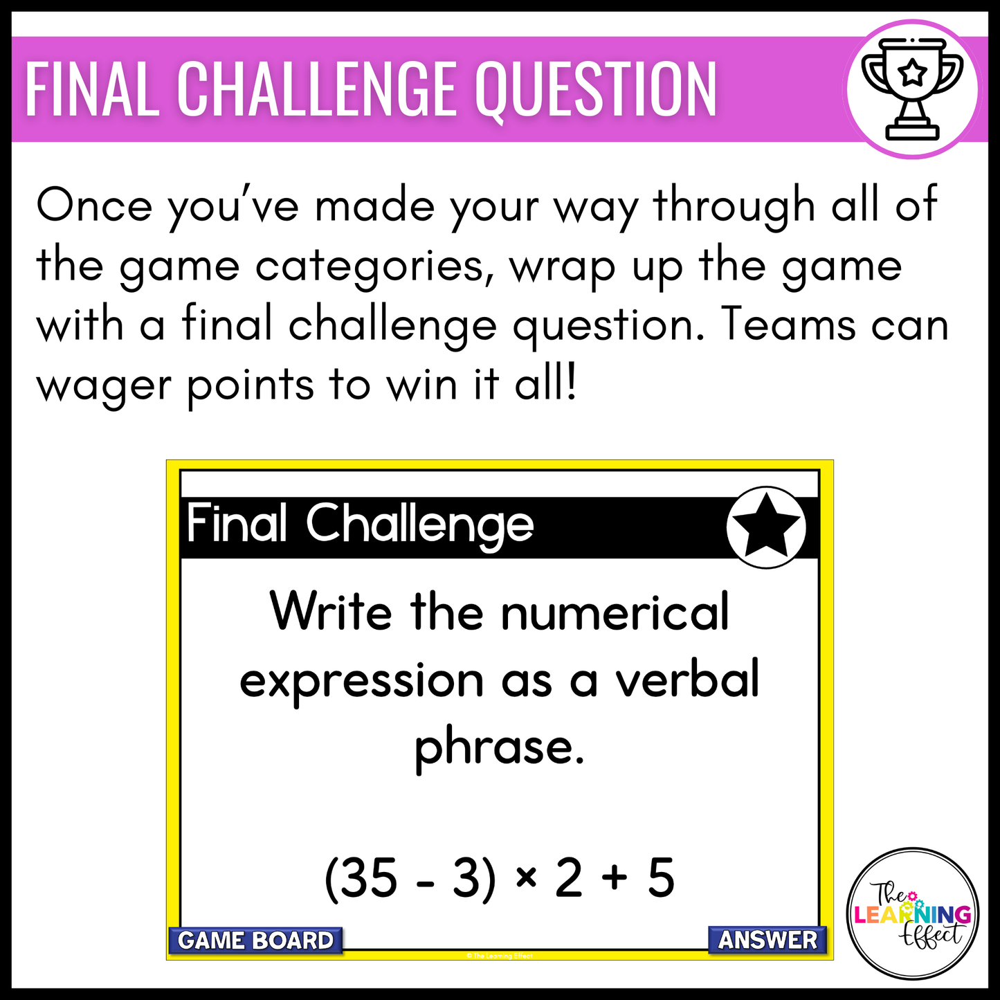 Expressions and Patterns Game Show | 5th Grade Math Review Test Prep Activity