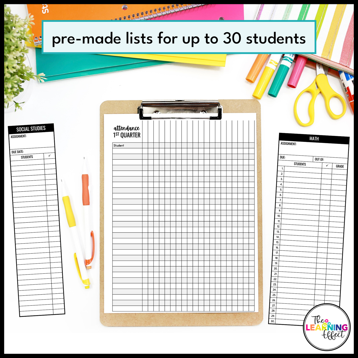 Editable Class Lists | Attendance Sheets | Gradebook | Checklist Templates