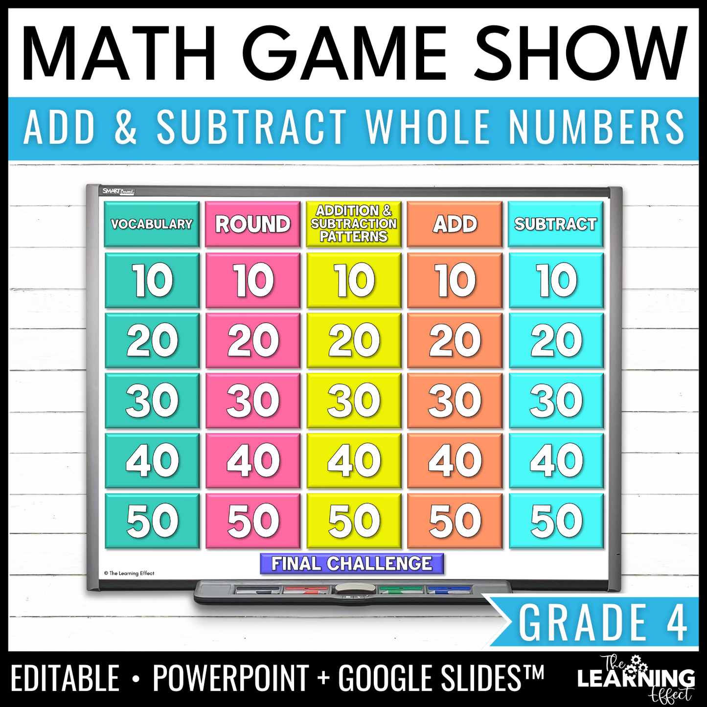 Adding and Subtracting Whole Numbers Game Show | 4th Grade Math Test Prep Activity
