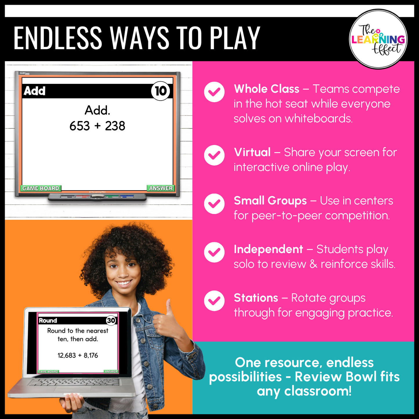 Adding and Subtracting Whole Numbers Game Show | 4th Grade Math Test Prep Activity