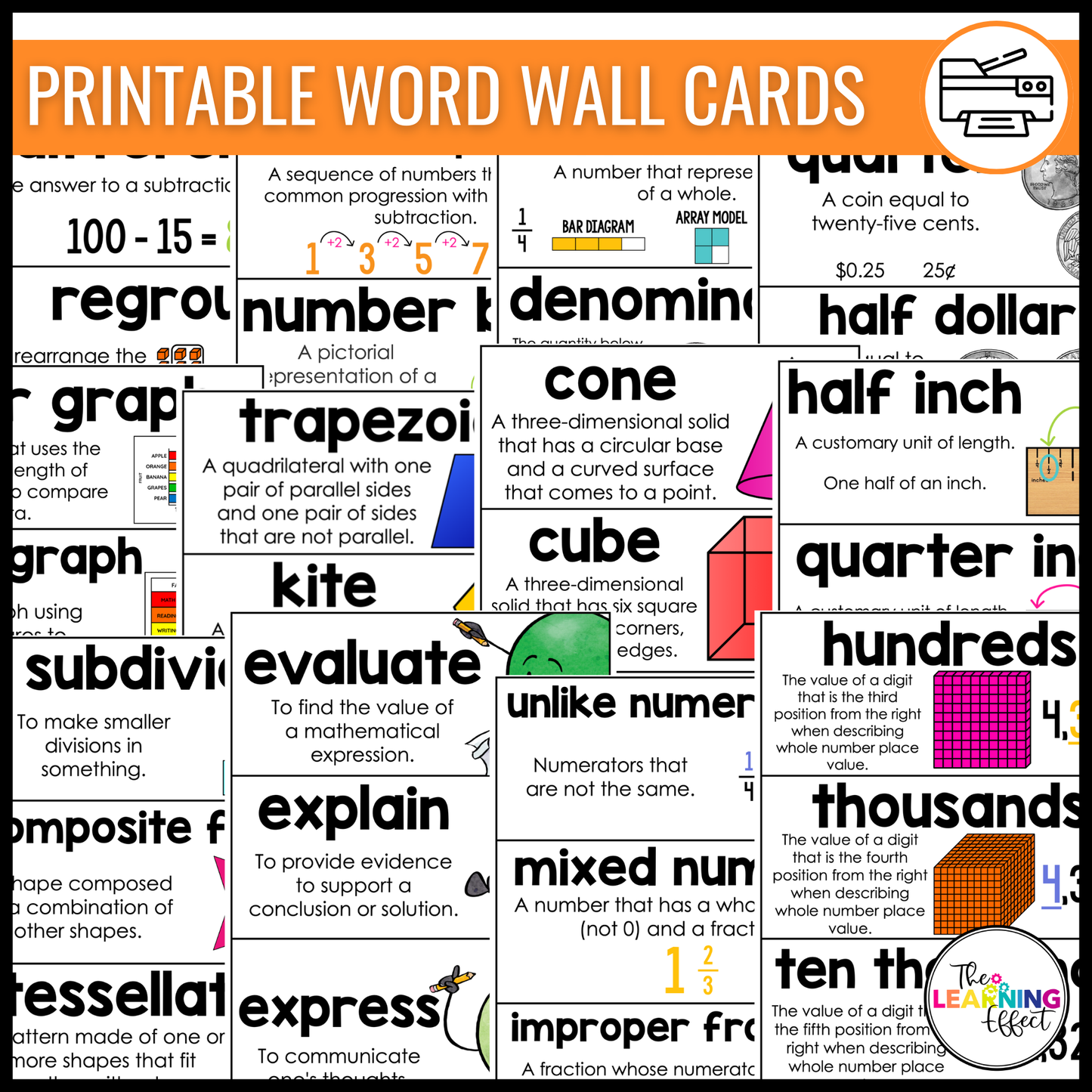 3rd Grade Math Word Wall | Printable Vocabulary Cards and Digital Google Slides