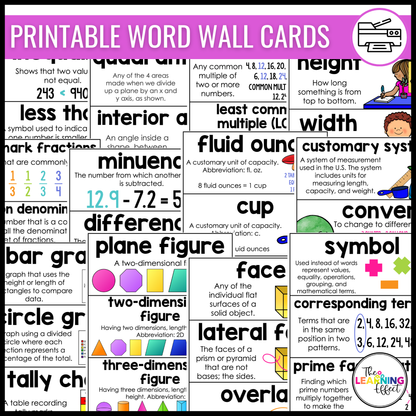 5th Grade Math Word Wall | Printable Vocabulary Cards and Digital Google Slides