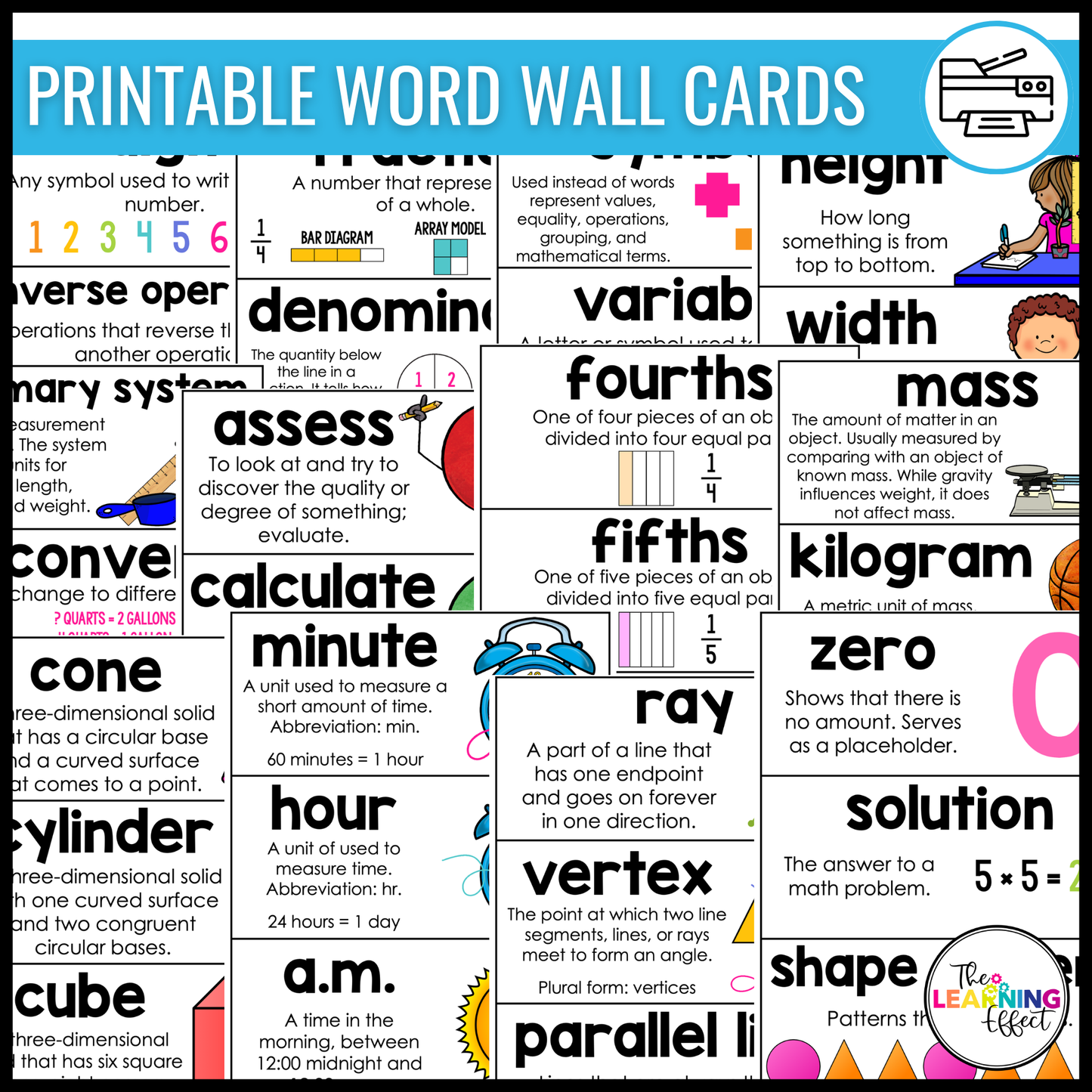 4th Grade Math Word Wall | Printable Vocabulary Cards and Digital Google Slides