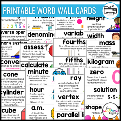 4th Grade Math Word Wall | Printable Vocabulary Cards and Digital Google Slides