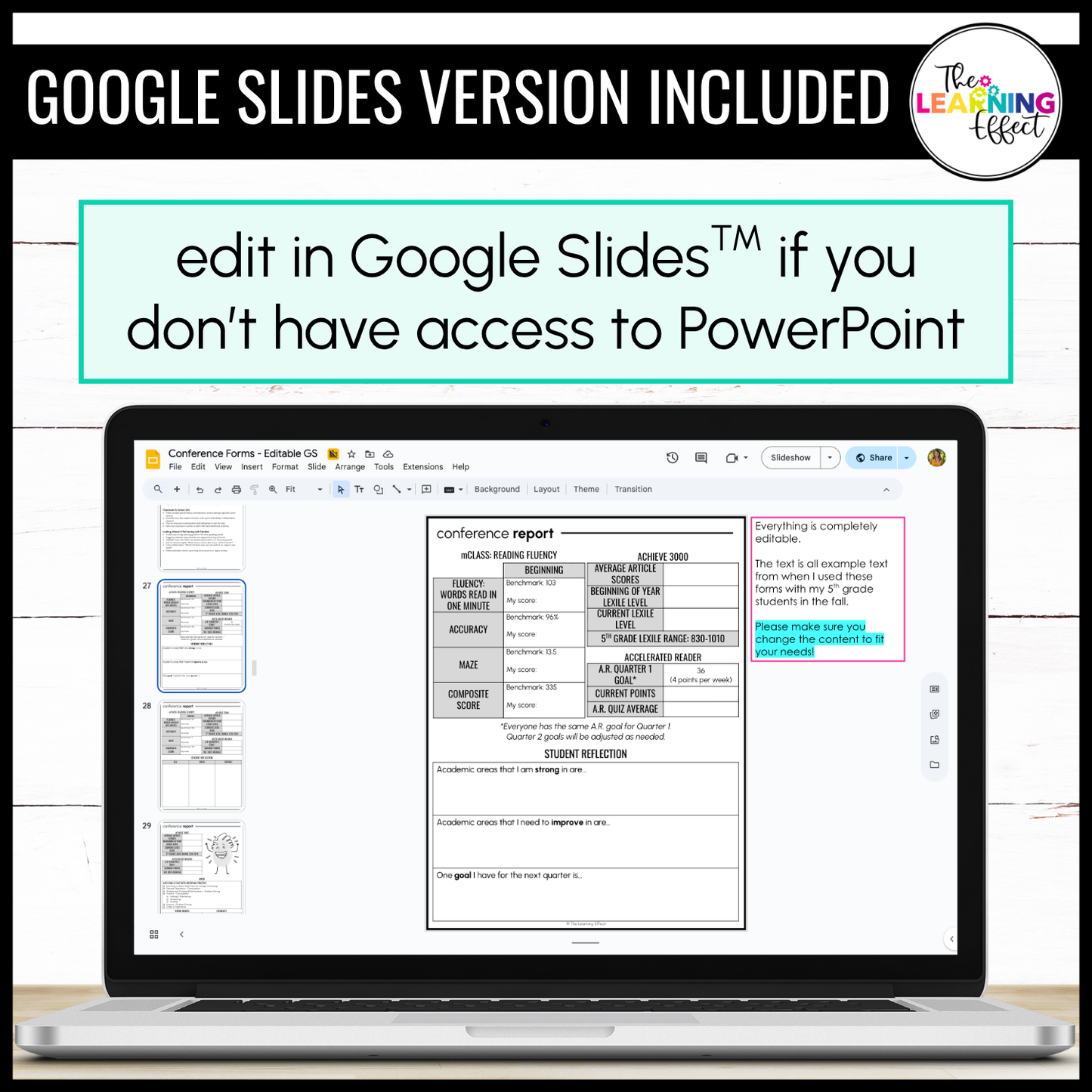 Parent Teacher Conference Forms | Student Led Conferences | Editable Templates
