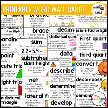 6th Grade Math Word Wall | Printable Vocabulary Cards and Digital Google Slides
