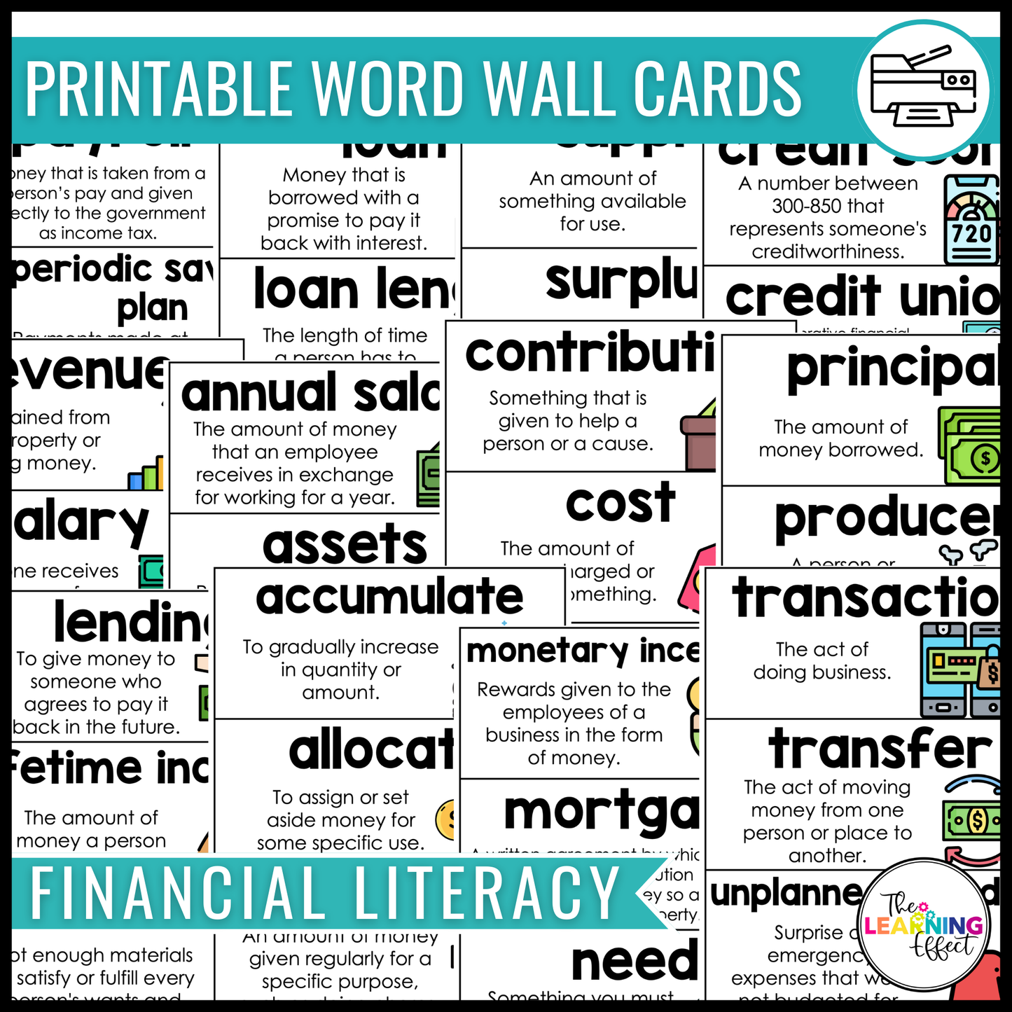 Upper Elementary Math Word Walls BUNDLE | Printable Vocabulary Cards & Digital
