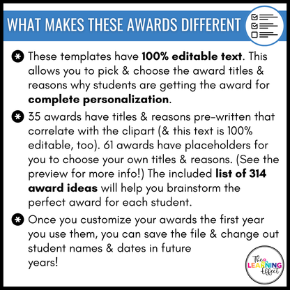 End of the Year Student Awards | Editable Certificate Templates