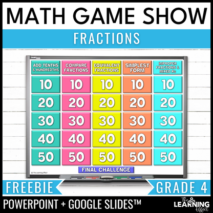 Fractions Game Show | 4th Grade Math Review Test Prep Activity | FREE