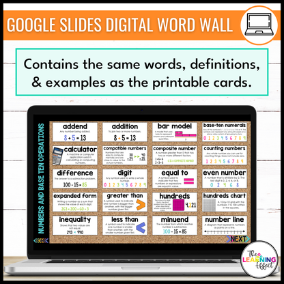 3rd Grade Math Word Wall | Printable Vocabulary Cards and Digital Google Slides