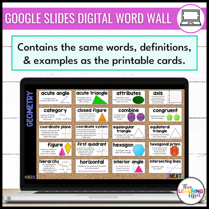 5th Grade Math Word Wall | Printable Vocabulary Cards and Digital Google Slides