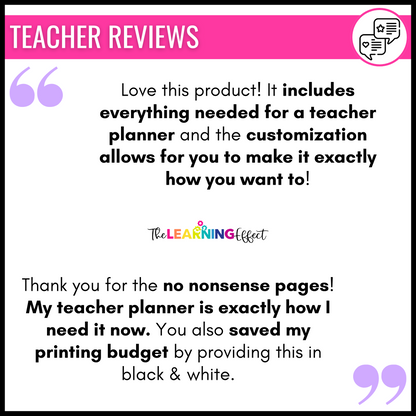 Editable Teacher Planner Binder Printable and Digital BUNDLE | Black and White