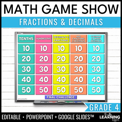 Fractions and Decimals Game Show | 4th Grade Math Review Test Prep Activity
