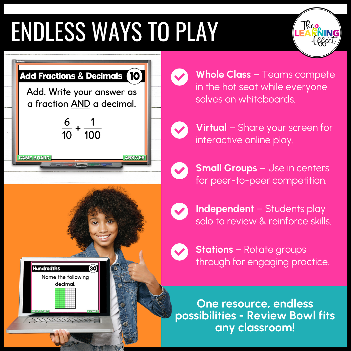 Fractions and Decimals Game Show | 4th Grade Math Review Test Prep Activity