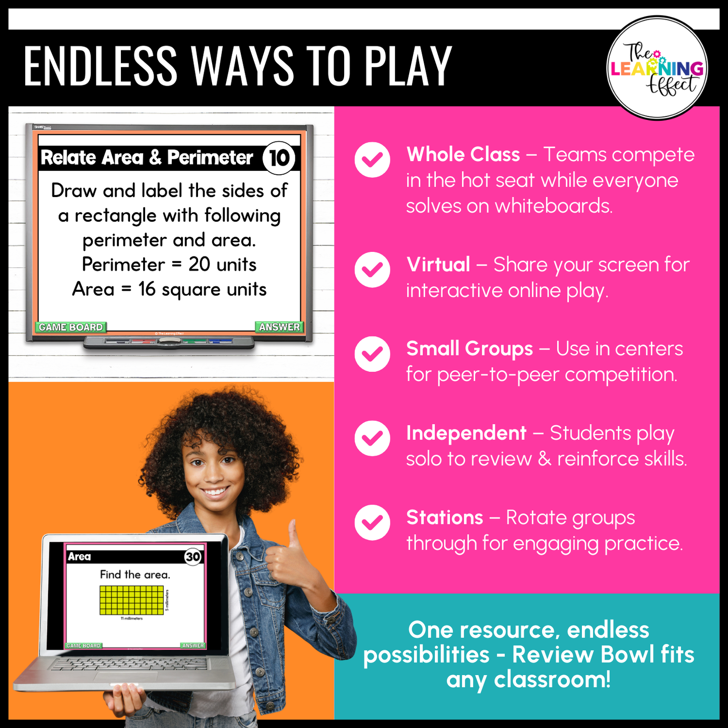 Area and Perimeter Game Show | 4th Grade Math Review Test Prep Activity